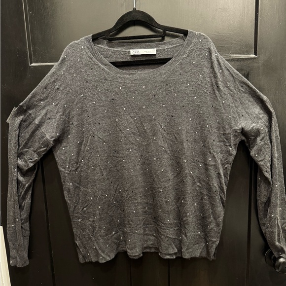 Zara Sweaters - ZARA Charcoal Crystal-Embellished Sweater – XL – Never Worn